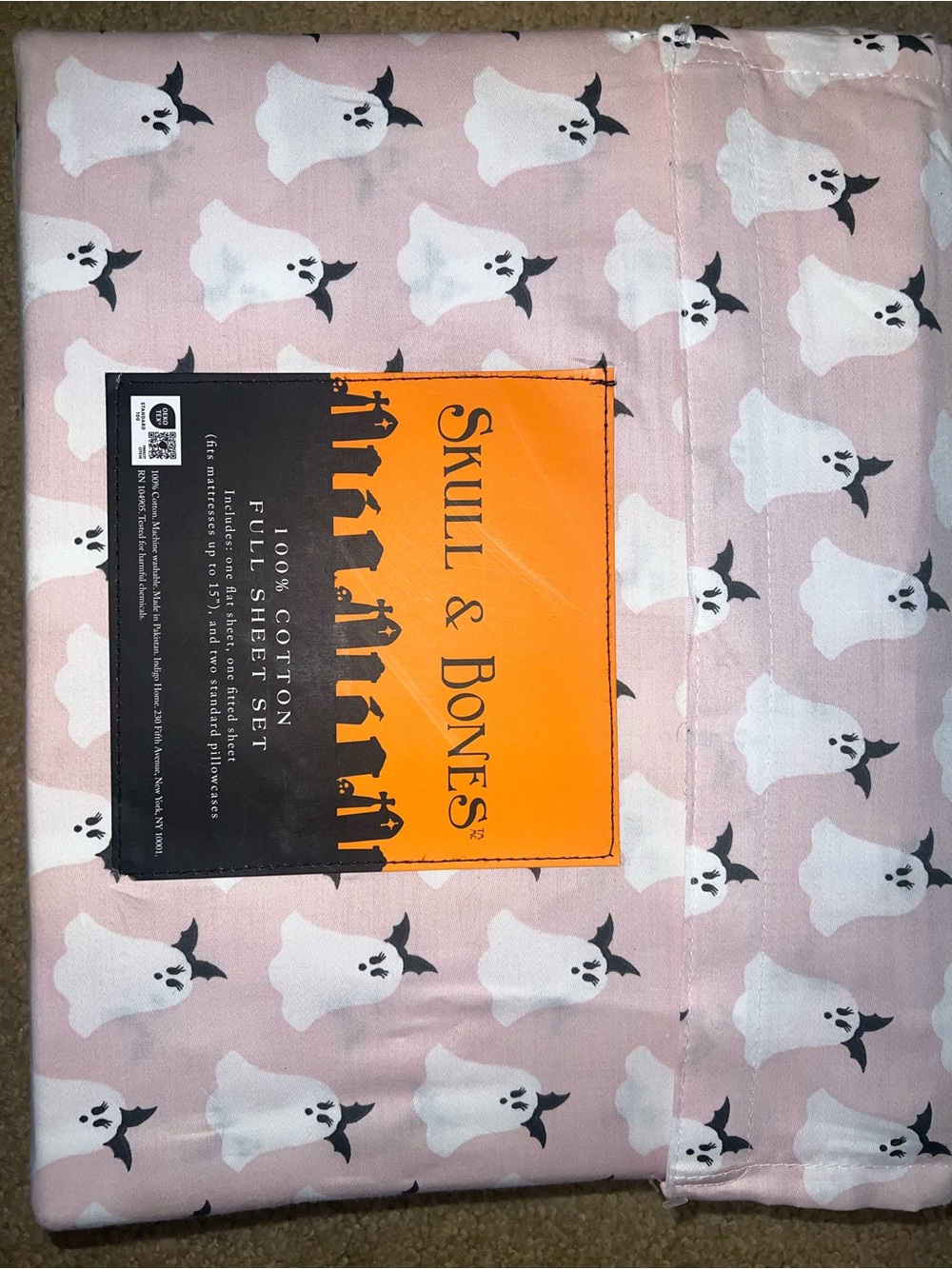 Skull & Bones Pink Ghost Print Full Sheet Set